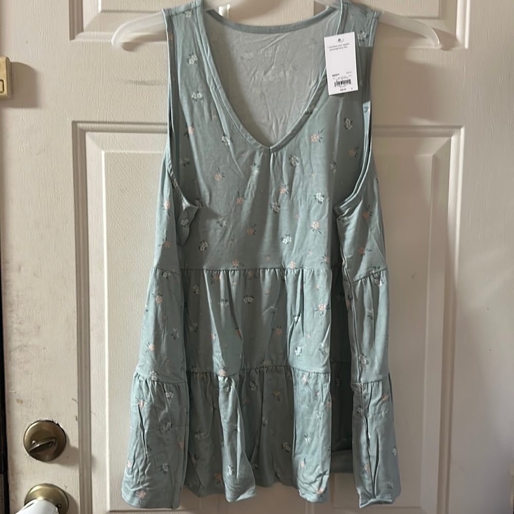 a:glow Sleeveless Tiered Babydoll Top: BLUE FLORAL: NWT: SIZE XL